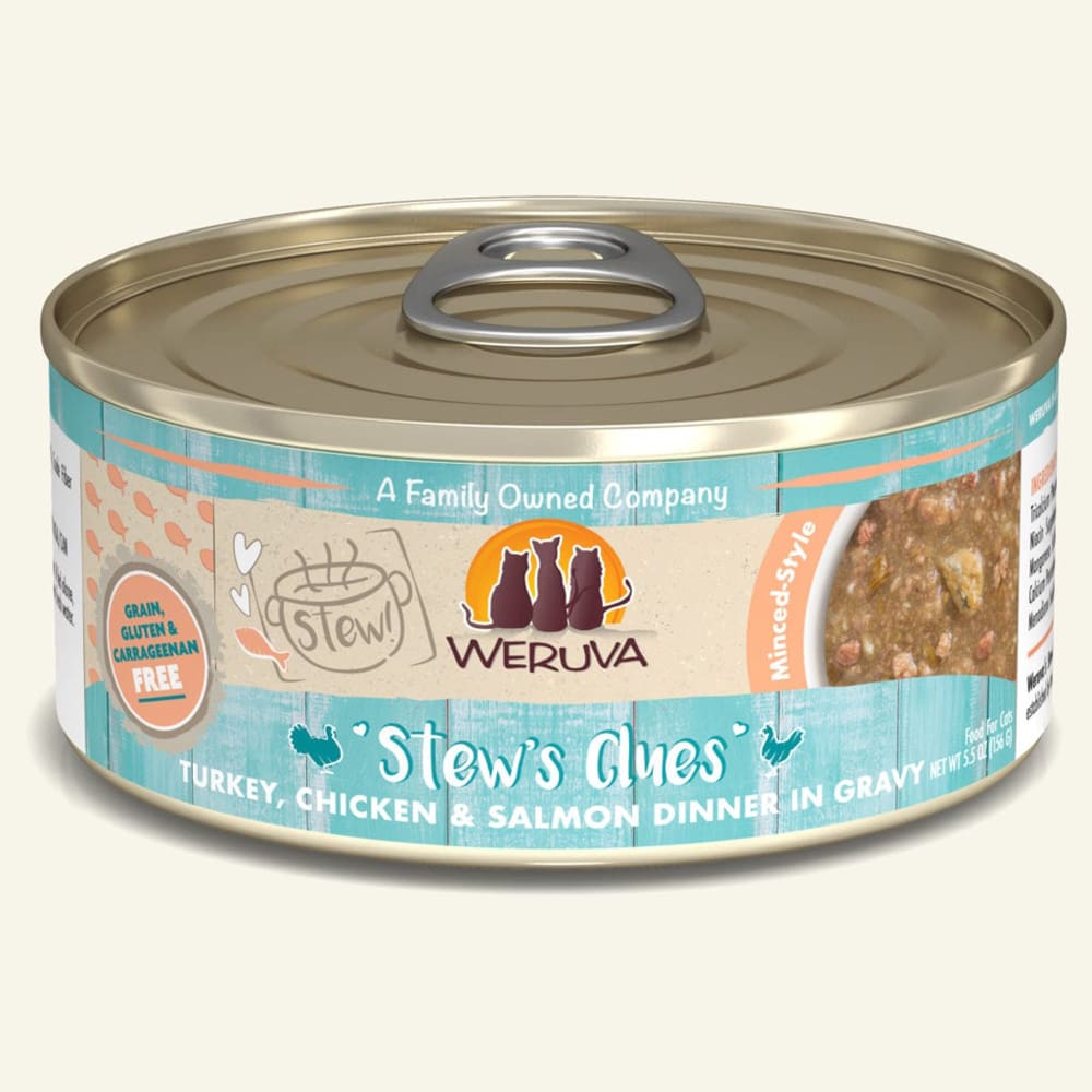 Weruva Cat Stews Clues Turkey; Chicken and Salmon Dinner in Gravy 5.5oz (Case Of 8) - Pet Supplies - Weruva