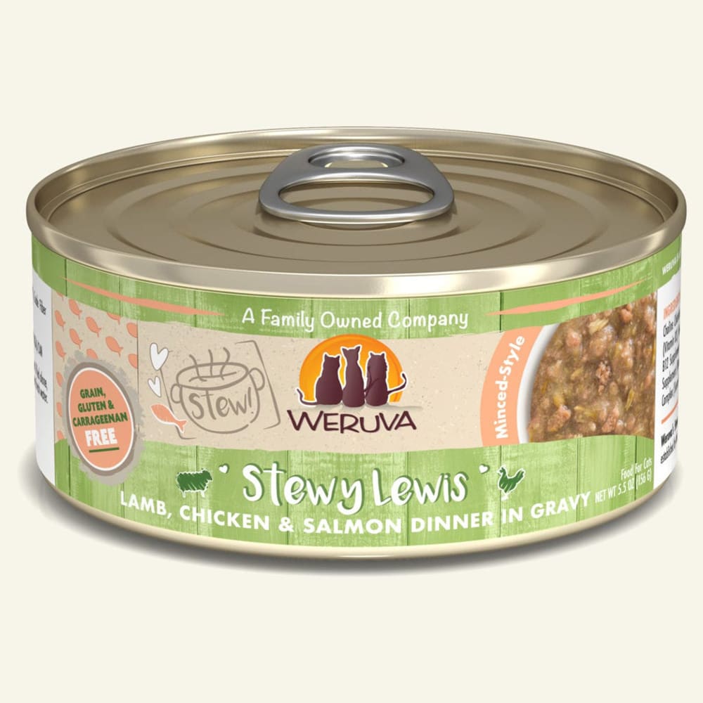 Weruva Cat Stewy Lewis Lamb; Chicken and Salmon Dinner in Gravy 5.5oz (Case Of 8) - Pet Supplies - Weruva