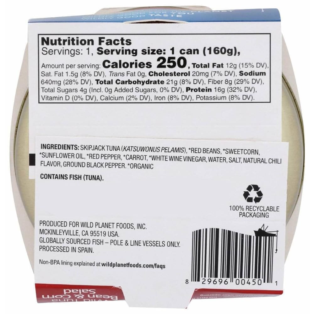 WILD PLANET Wild Planet Wild Tuna Bean And Corn Salad Ready To Eat Meal, 5.6 Oz