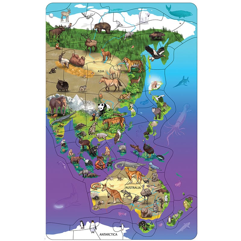 Wildlife Map Puzzle Asia Australia (Pack of 2) - Puzzles - Dowling Magnets