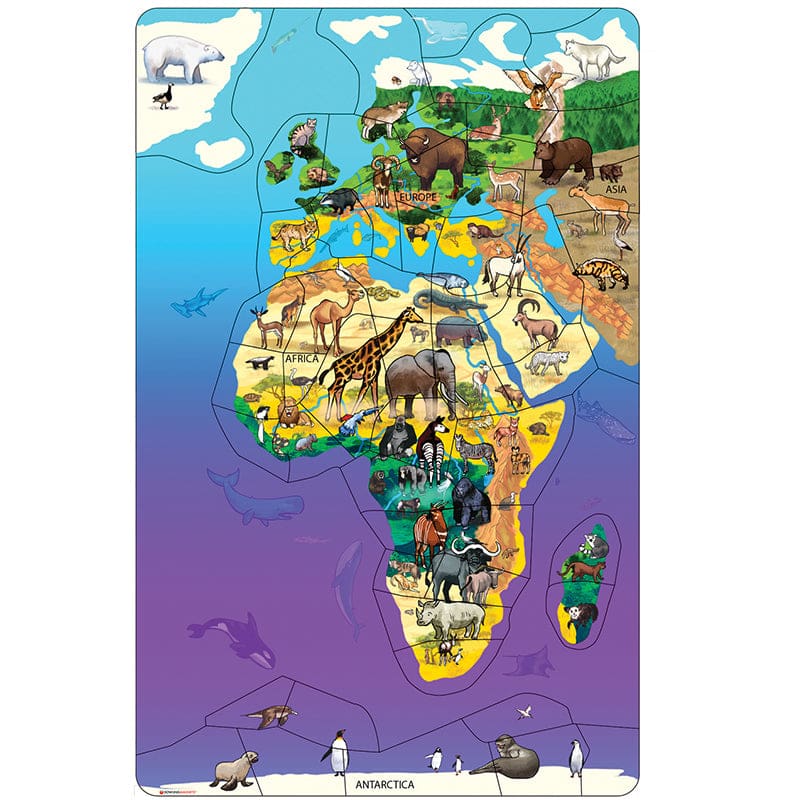 Wildlife Map Puzzle Eurasia Africa (Pack of 2) - Puzzles - Dowling Magnets