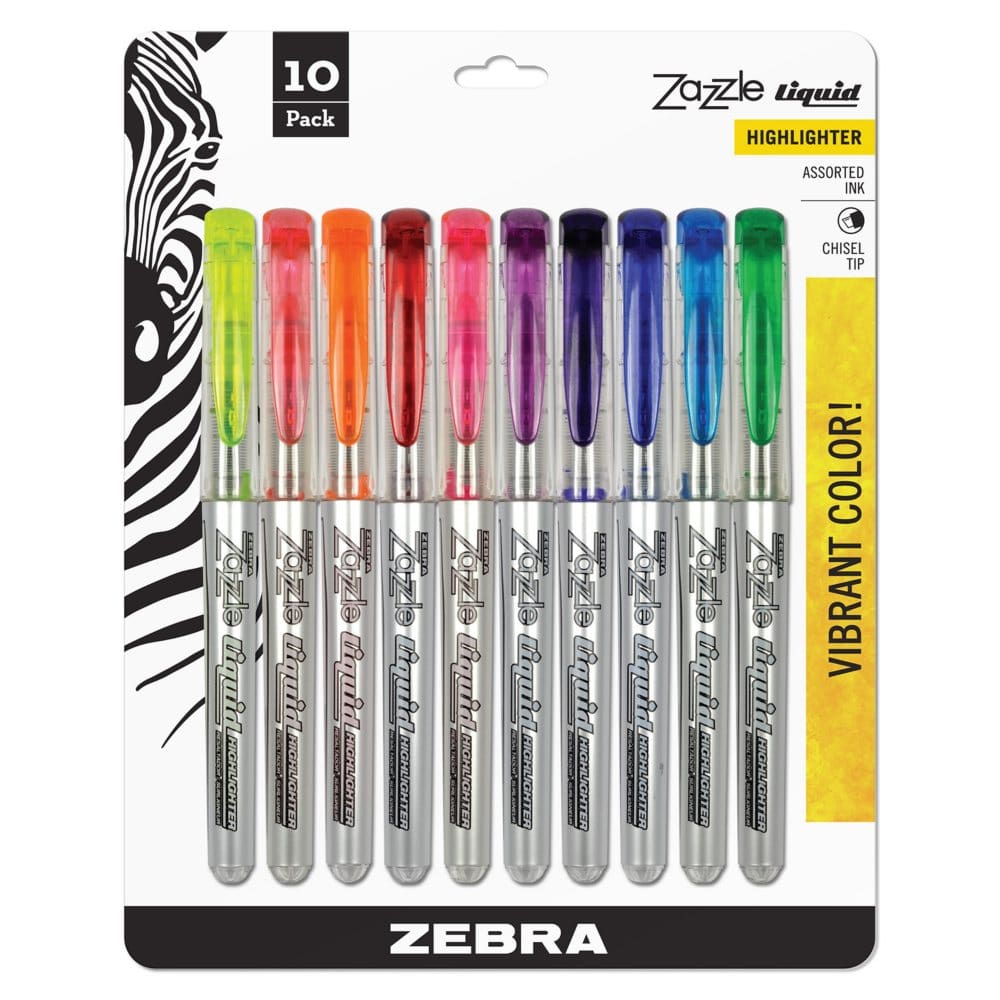 Zebra - Zazzle Liquid Ink Highlighter Chisel Tip Asst Colors - 10/Set - Pens Pencils & Markers - Zebra