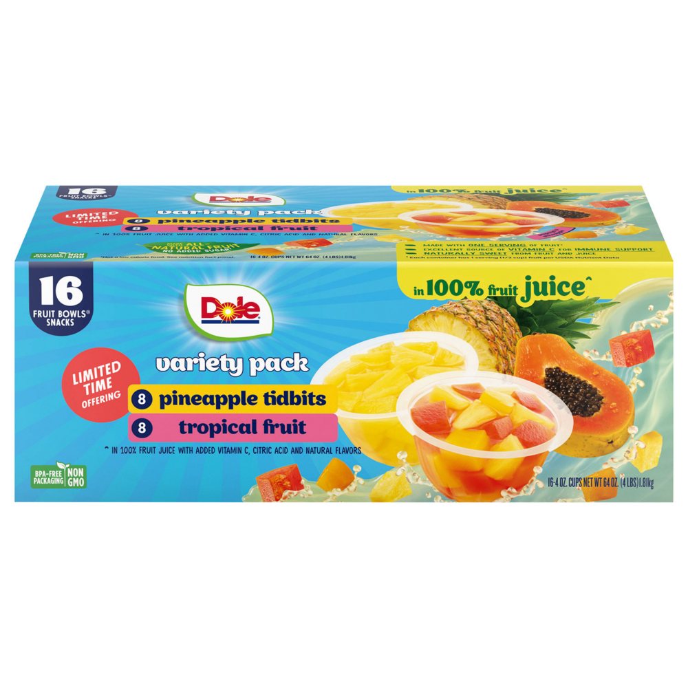 Dole Pineapple and Tropical Fruit Bowls, 4 oz., 16 pk.