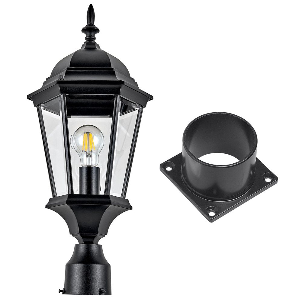Pier Base and Outdoor Post Light Bundle, Black
