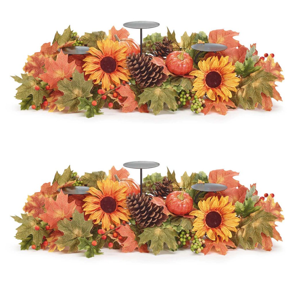 burton+BURTON Fall Centerpiece with Candleholder, Set of 2