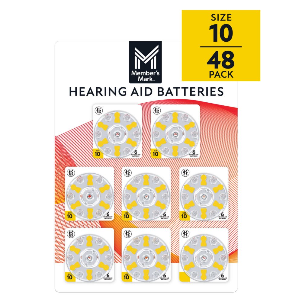 Member's Mark Hearing Aid Batteries, Size 10, Yellow Tab, 48 ct.