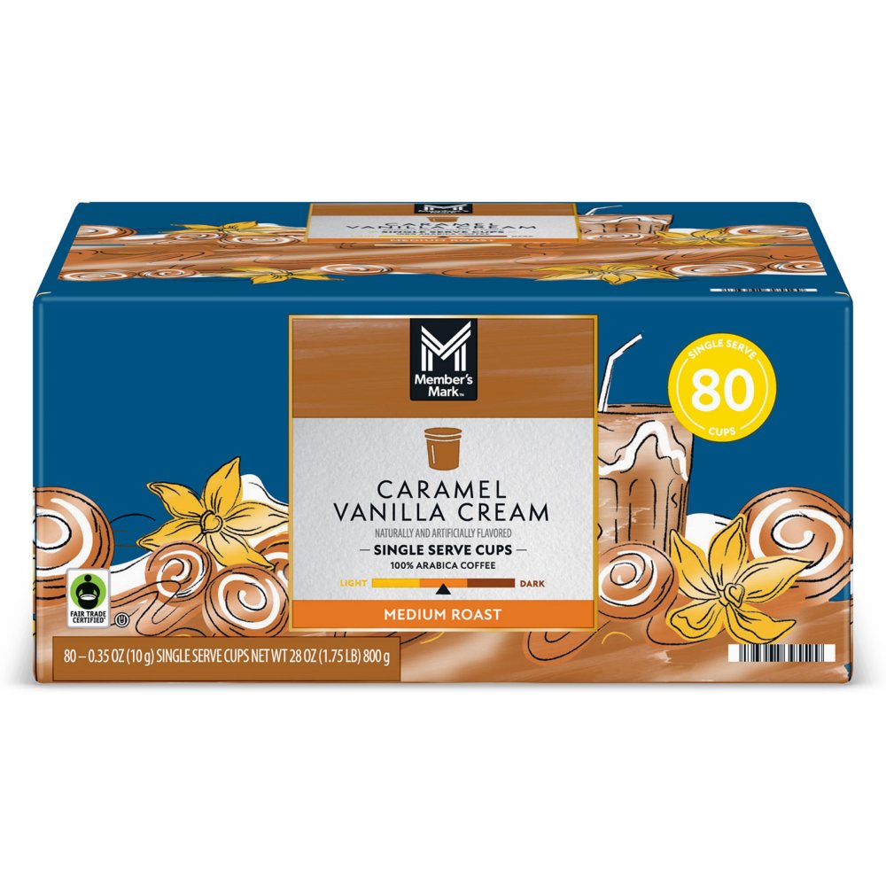 Member's Mark Medium Roast Coffee Pods, Caramel Vanilla Cream, 80 ct.
