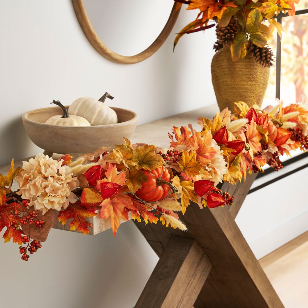 Member's Mark 6' Harvest Garland, Hydrangea & Pumpkins