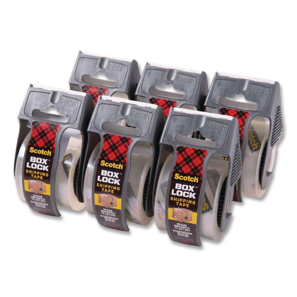 Box Lock Shipping Packaging Tape, 1.5" Core with Dispenser, 1.88" x 22.2 yds, Clear, 6 Pack