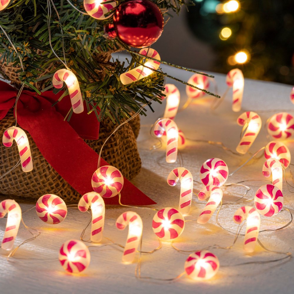 Candy Cane and Peppermint LED String Lights, Set of 3, 10' Lighted Length Each