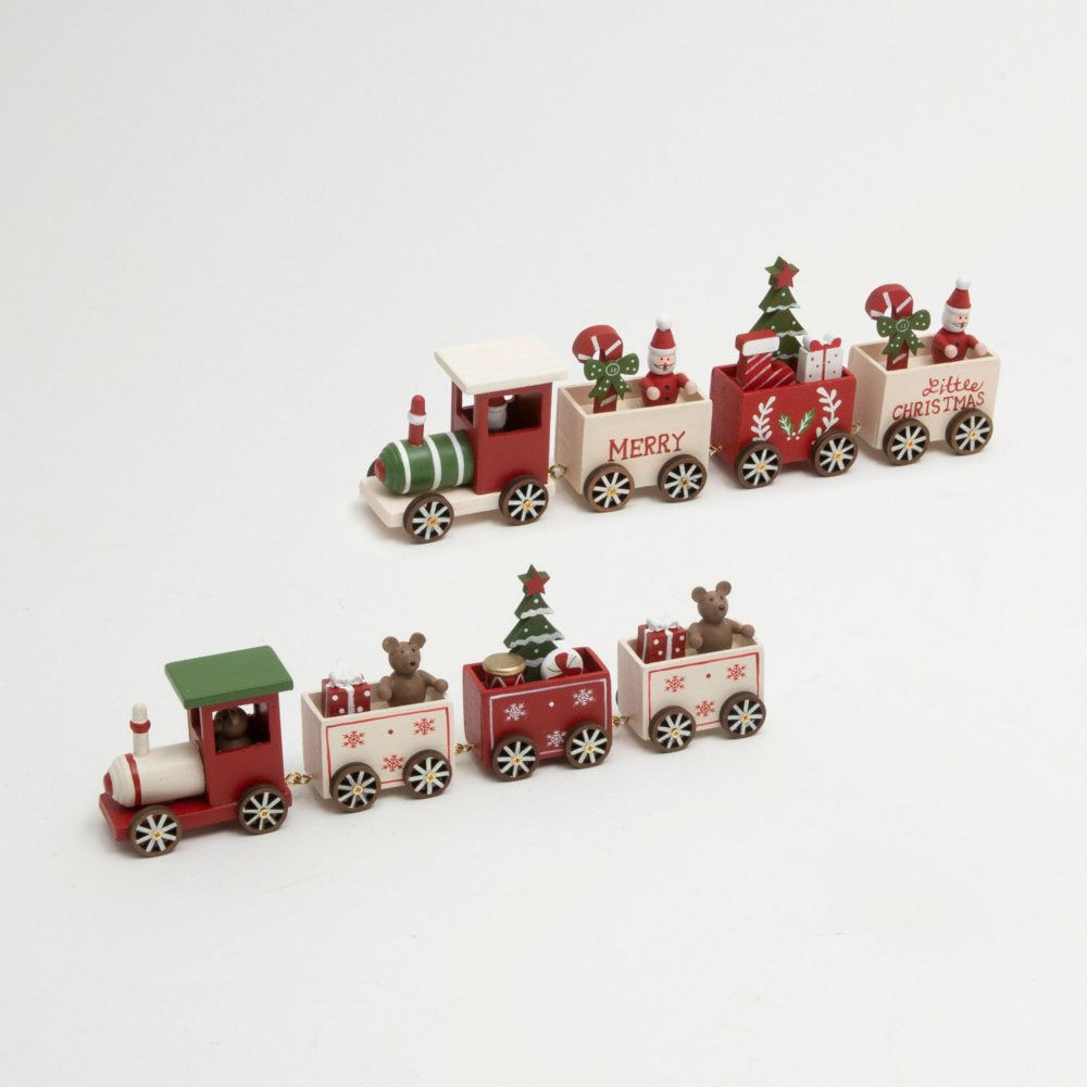 Wooden Christmas Trains, Set of 2