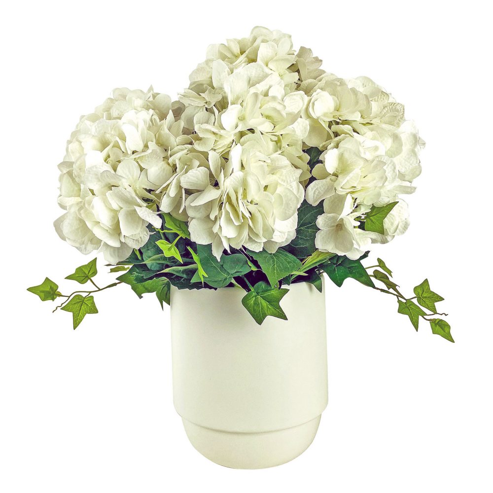 Faux 26" White Hydrangea in White Ceramic Planter