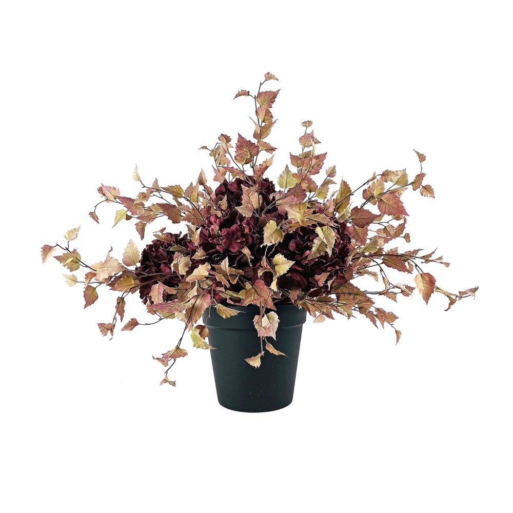 Faux 28" Hydrangea and Birch Mix in Black Plastic Pot