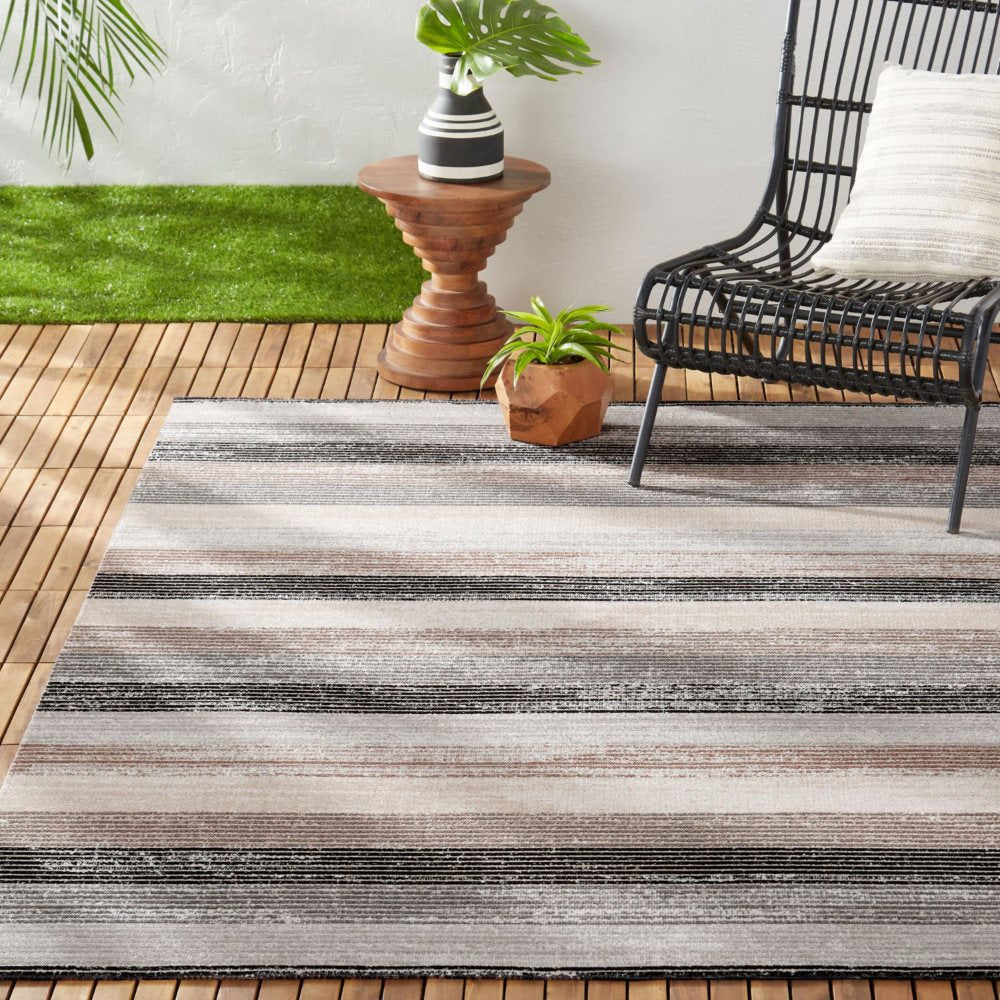 Nicole Miller New York Patio Sofia Estelle Indoor/Outdoor Area Rug – Gray/Mustard