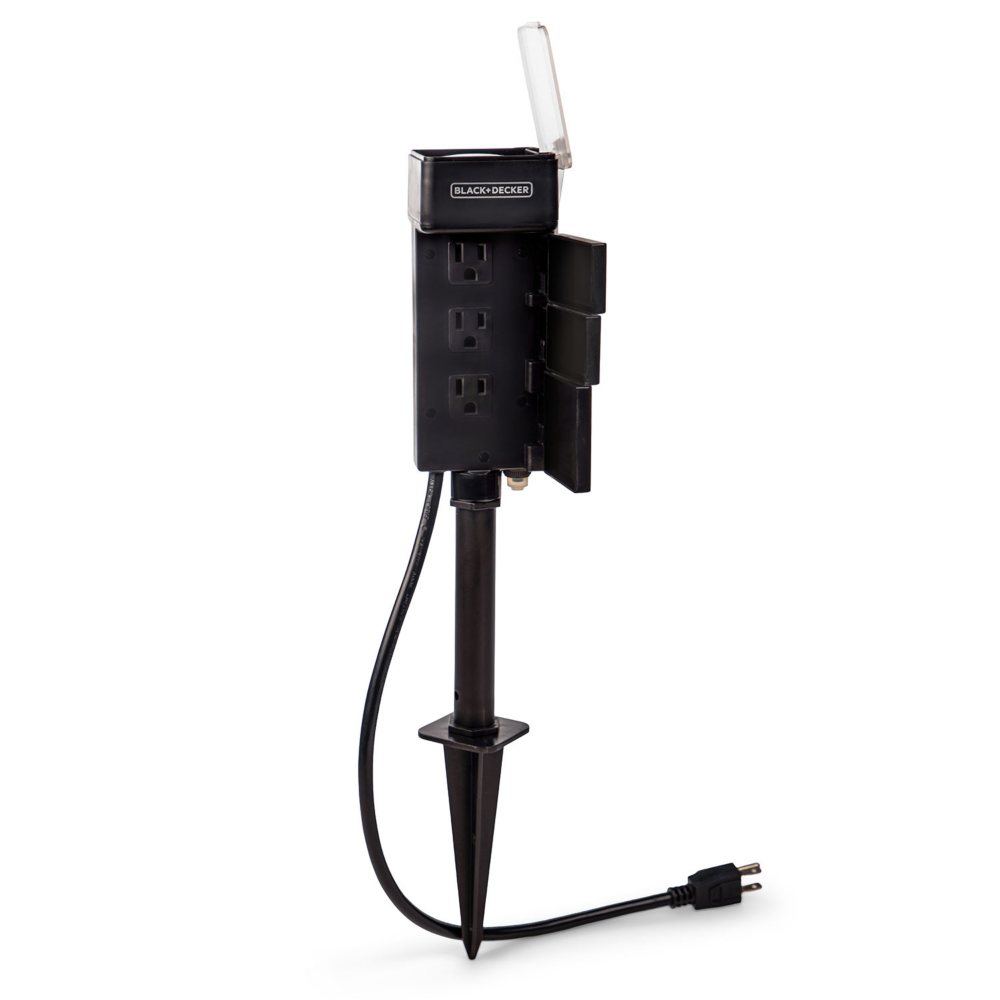 BLACK+DECKER Garden Timer Stake with 6 Grounded Outlets - Waterproof Overload