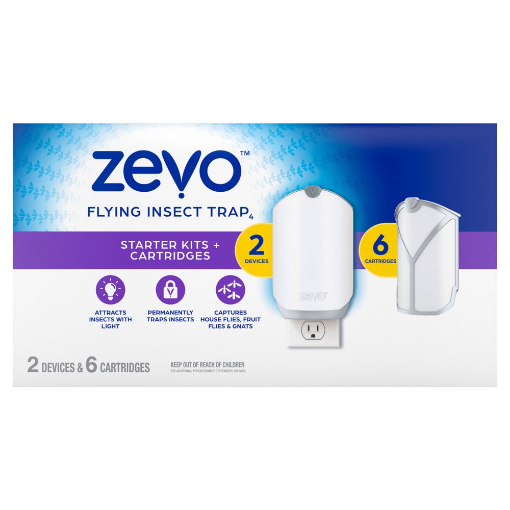 Zevo Flying Insect Trap, Fly Trap 2 devices + 6 refills cartridges
