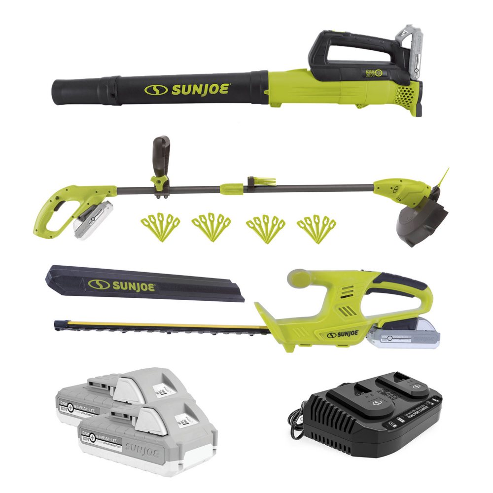 Sun Joe 24V Cordless 3-Tool Garden Combo Kit: Hedger, Trimmer & Leaf Blower