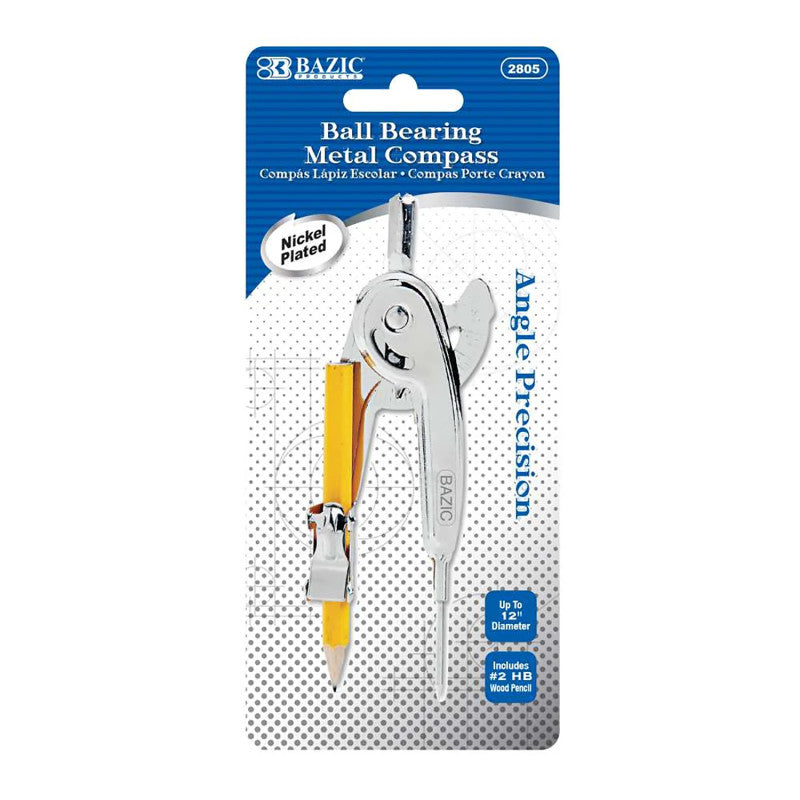 Ball Bearing Metal Compass with Pencil (Pack of 12)