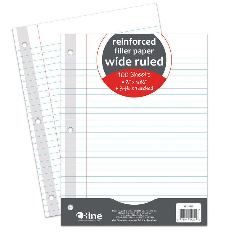 Filler Paper Reinforced 3Hole Punch 100Ct Wide Ruled (Pack of 12)