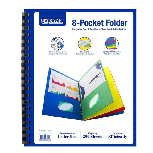 Bazic Asst Color 8-Pocket Folder (Pack of 12)