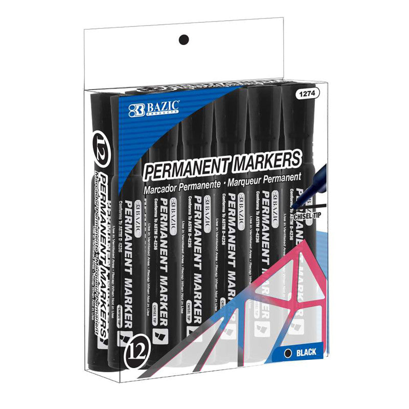 12Ct Black Permanent Markers Chisel Tip Desk Style (Pack of 8)