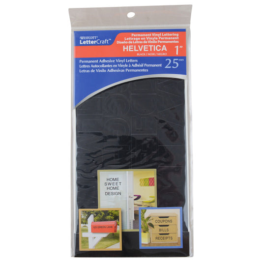 1In Helvetica Vinyl Letters Black Permanent (Pack of 12)