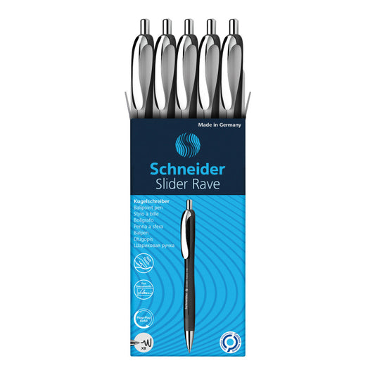 Retract Ball Pens Wht Barrel 5/Bx Blu Ink Slider Rave Xb