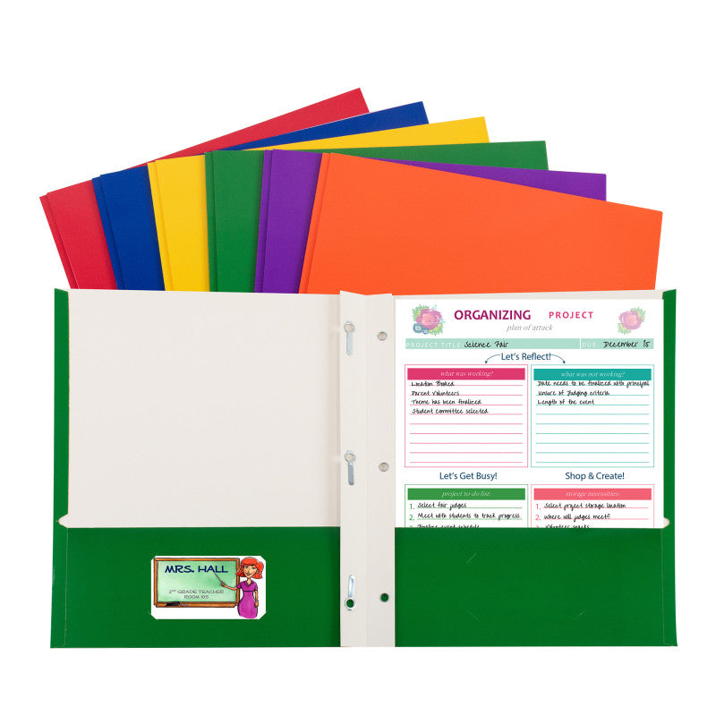 Laminatd Paper Folder with Prong 50/Pk Asst Colors