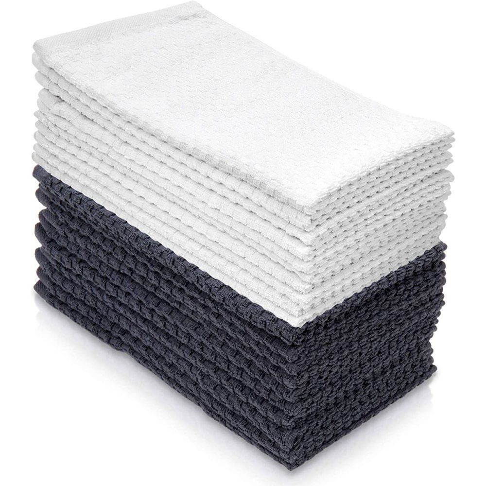 100% Cotton Hand Towels Textured Gray and White 16 x 27” (10-pk. Case of 10) - Shop Towels - 100%
