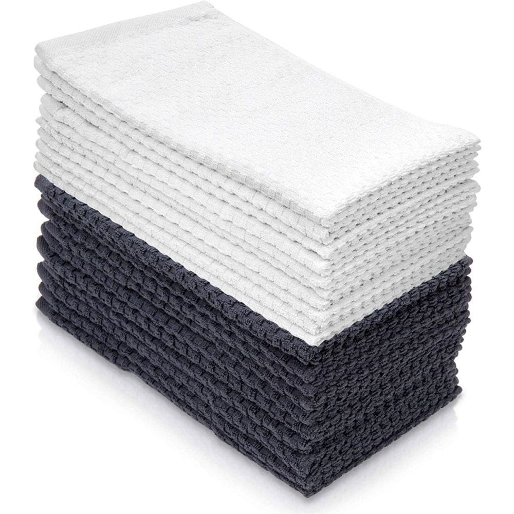 100% Cotton Hand Towels Textured Gray and White 16 x 27” (10-pk. Case of 10) - Shop Towels - 100%
