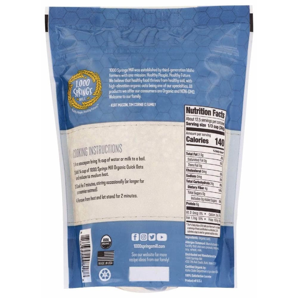 1000 SPRINGS MILL 1000 Springs Mill Oats Quick Organic, 16 Oz