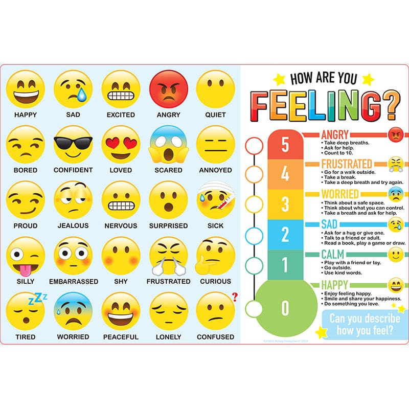 10Ct How Are You Feeling Placemat 13X19 Single Sided Smart Poly - Social Studies - Ashley Productions