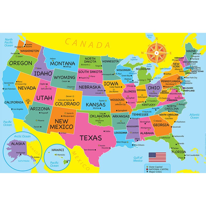 10Ct Usa Map Learning Placemat 13X19 Single Sided Smart Poly - Maps & Map Skills - Ashley Productions