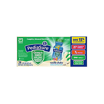 PediaSure Grow & Gain with Fiber Kids Nutritional Shake Vanilla Ready-to-Drink Bottles, 24 pk./8 fl. oz.