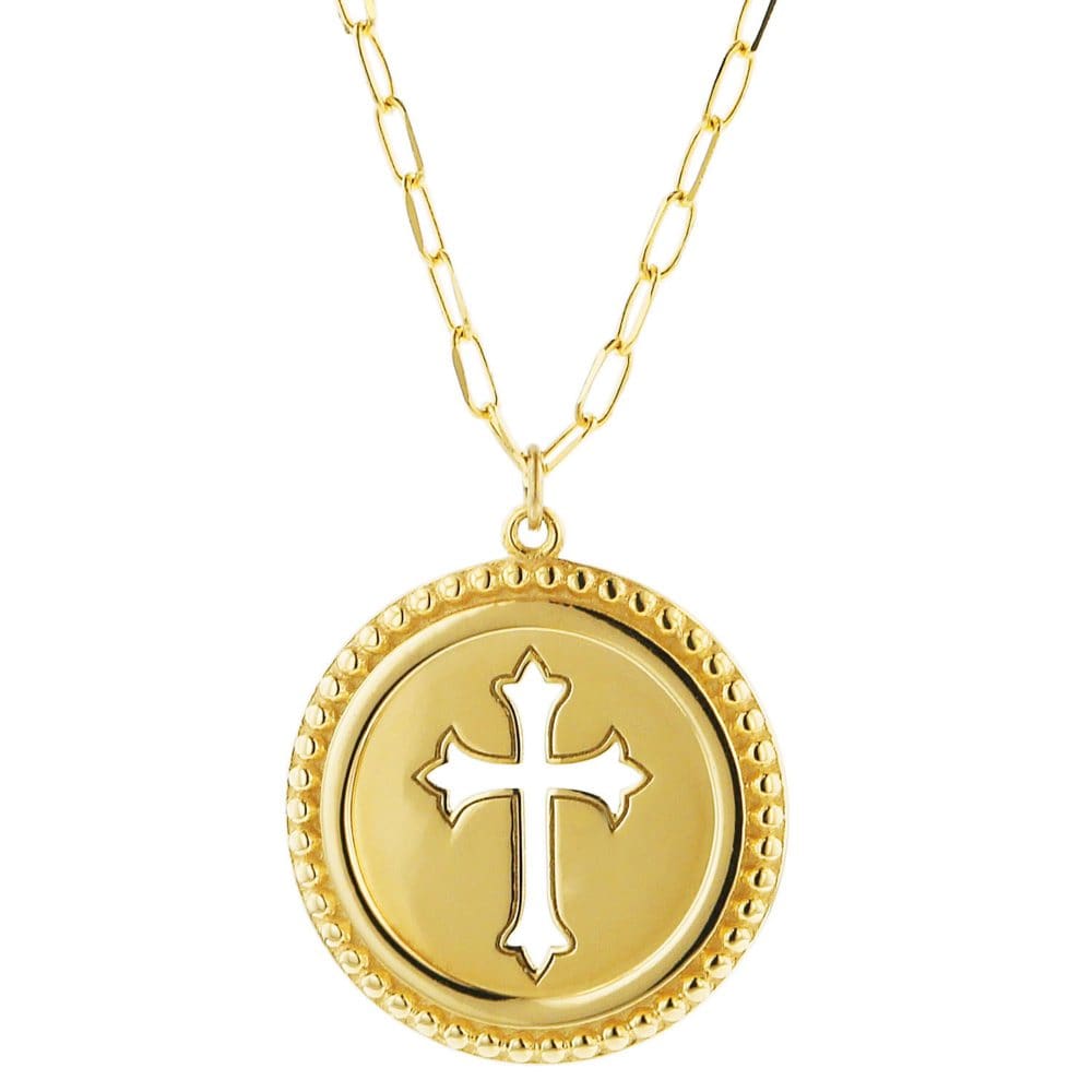 14K Round Cut Out Cross Medallion Necklace 22 - Easter Decor - 14K