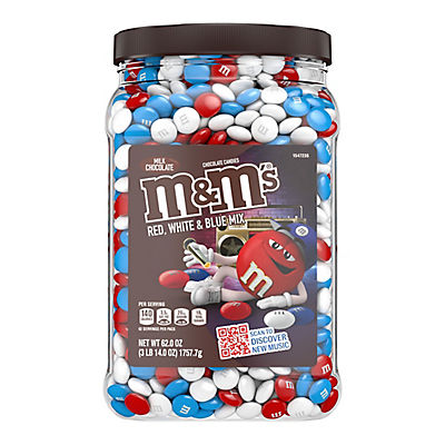 M&M'S Milk Chocolate Red, White and Blue America Mix Bulk Candy Jar, 62 oz.