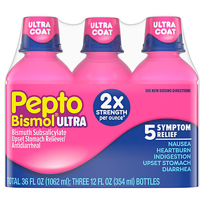 Pepto Bismol Liquid Ultra 5 Symptom Fast Relief, Original Flavor, 3 ct./12 oz.