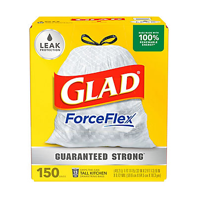 Glad ForceFlex 13 Gal. Tall Kitchen Trash Bags, 150 ct. - White