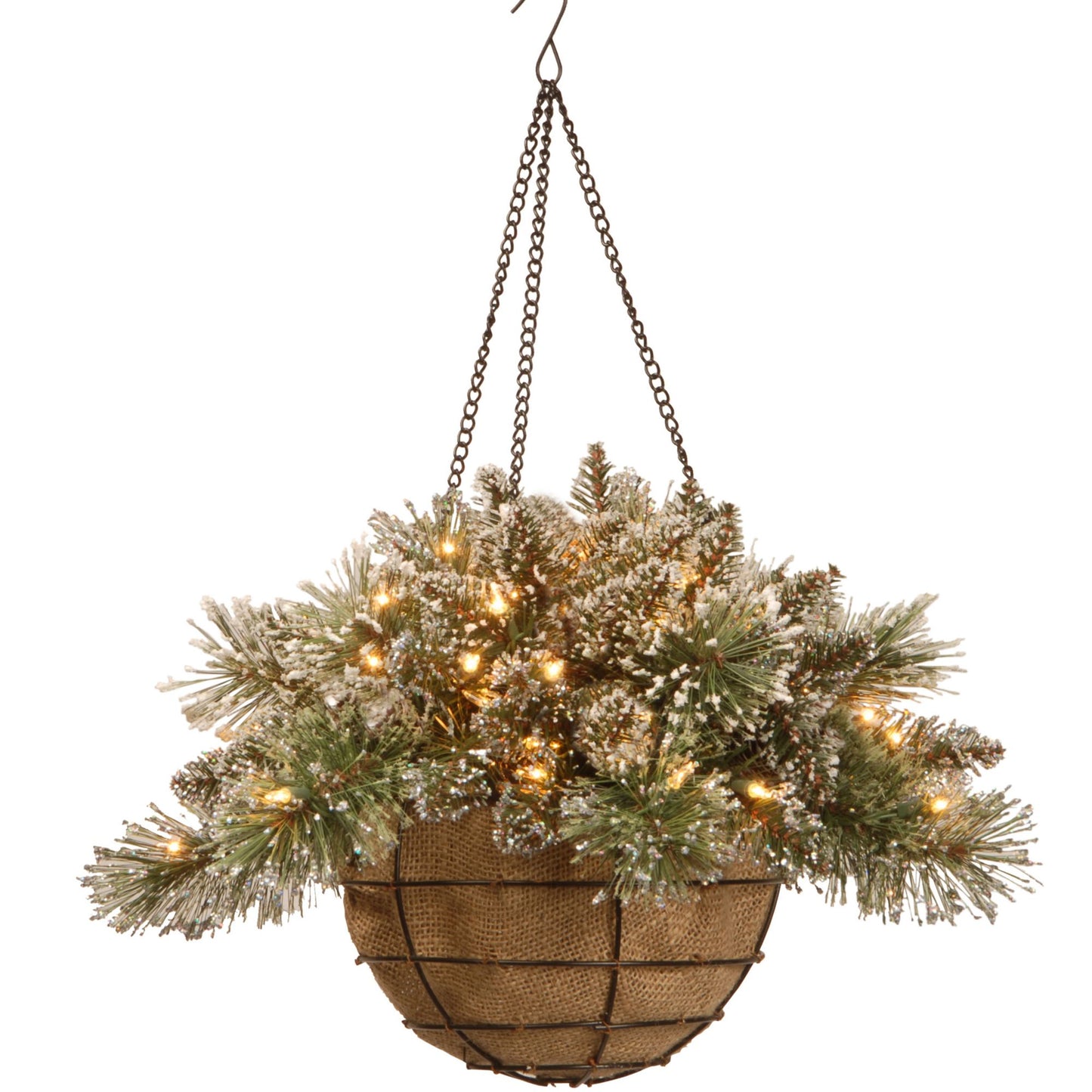 National Tree Company 20" Glittery Bristle Pine Hanging Basket - Clear
