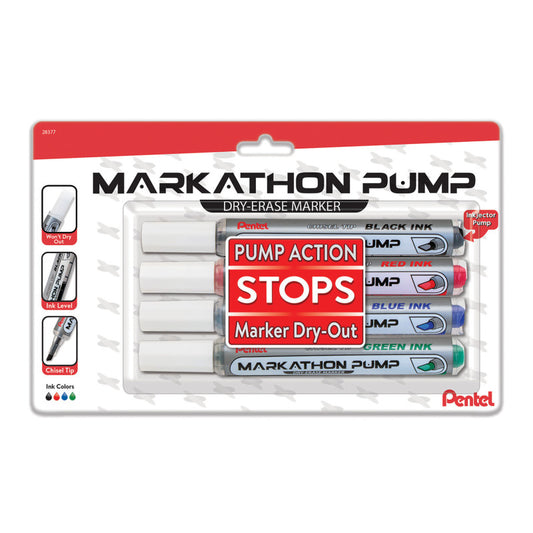 4Pk Markathon Pump Dry Erase Marker Asst Colors Chisel Tip (Pack of 6)