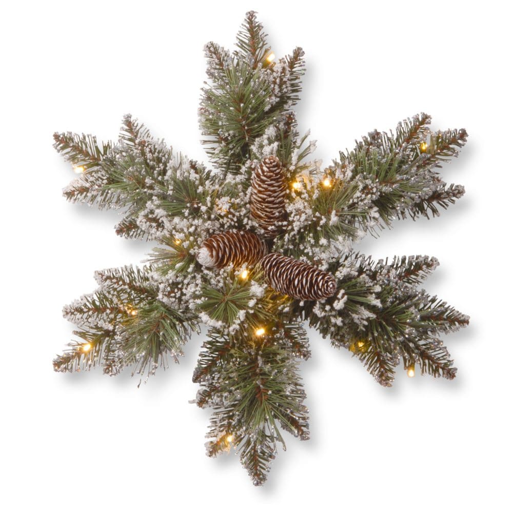 18 Glittery Bristle Pine Snowflake with Warm White LED Lights - Wreaths Garlands & Topiary - 18