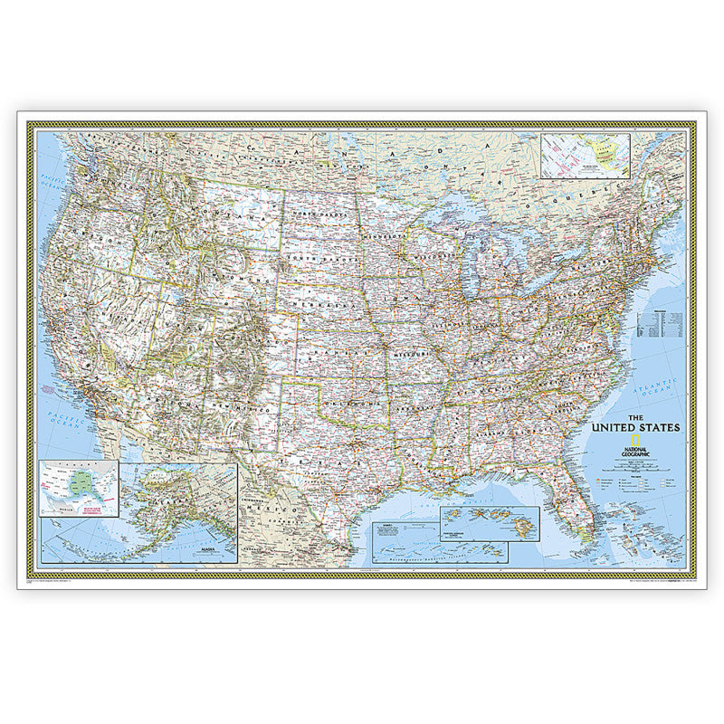 United States Classic Map Laminated And Enlarged