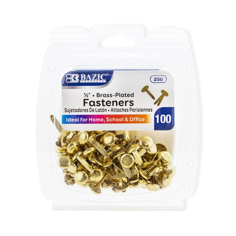 100Ct 0.5In Brass-Plated Fasteners (Pack of 12)