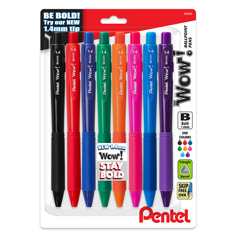 Wow! Retractable Ballpoint Pen 8Pk 1.4Mm Bold Assorted Colors (Pack of 10)