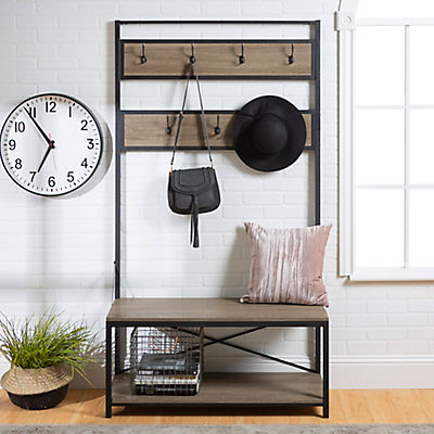 W. Trends Entryway Rustic Wood Hall Tree with Storage Bench - Driftwood