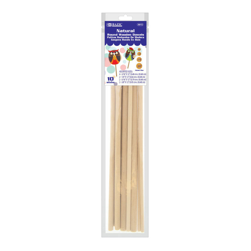 Assrtd Round Naturl Wood Dowel 10Pk (Pack of 12)