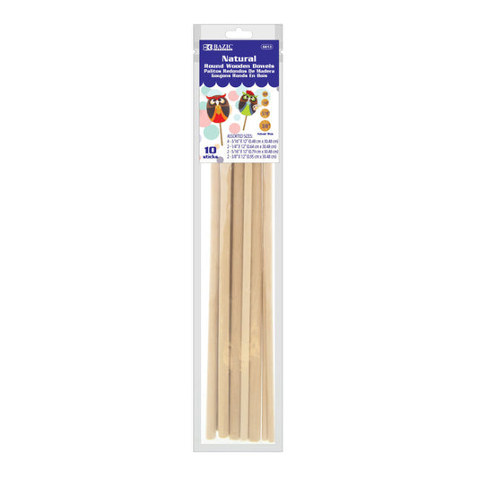 Assrtd Round Naturl Wood Dowel 10Pk (Pack of 12)