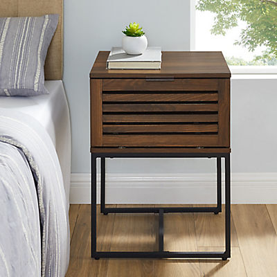 W. Trends Jackson 18" Modern Slat Door Side Table - Dark Walnut