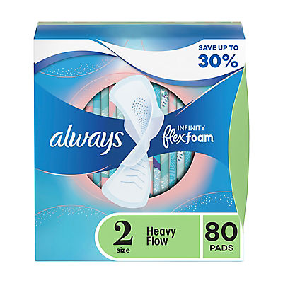 Always Infinity FlexFoam Size 2 Heavy Pads with Wings, 80 ct. - Unscented