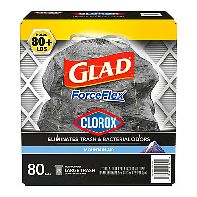 Glad ForceFlex with Clorox Large Trash Bags - Mountain Air Scent, 80 ct./30 gal.